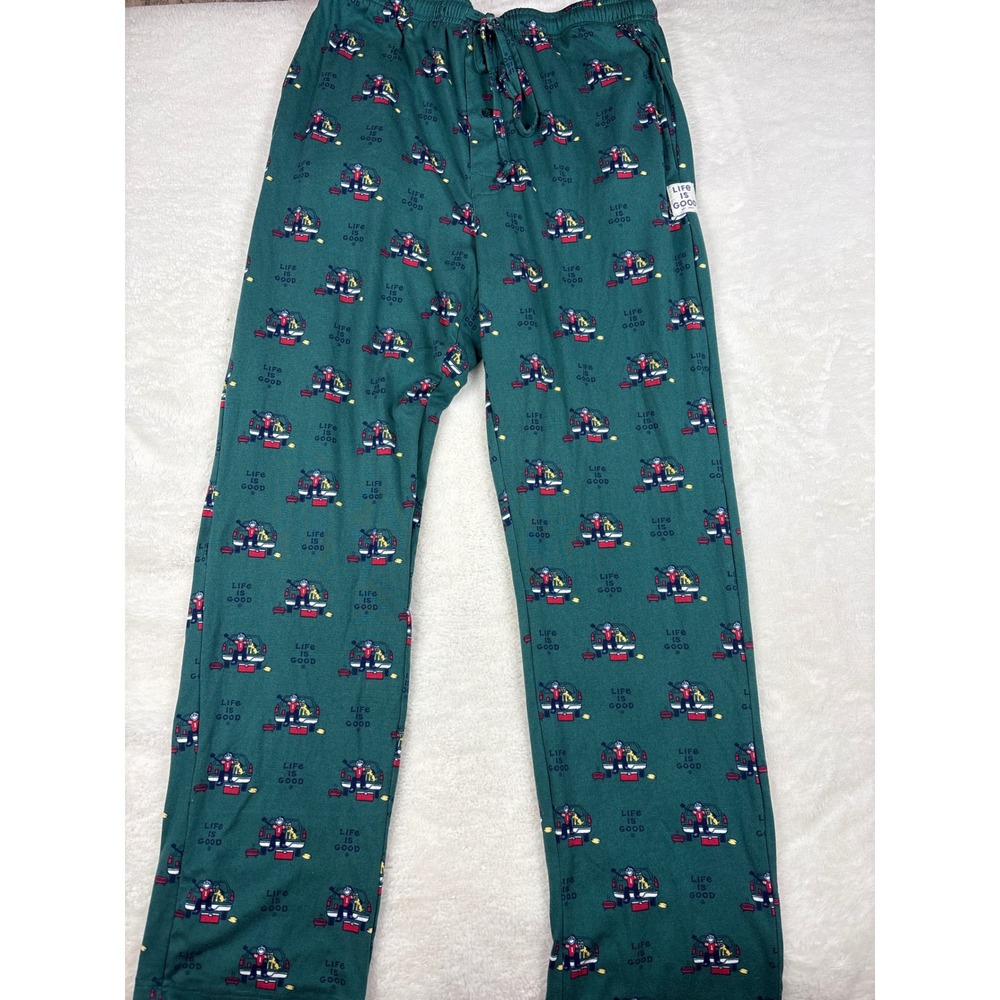 Life is Good Mens Pajama Pants Green Tailgate Dog Truck Sleepwear Medium